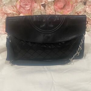 Tory Burch Fleming Distressed Leather Fold-Over Hobo